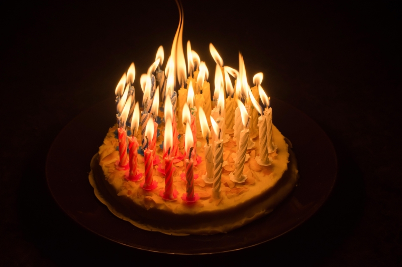 A lot of burning candles on a birthday cake in the 2025 01 09 18 34 29 utc min